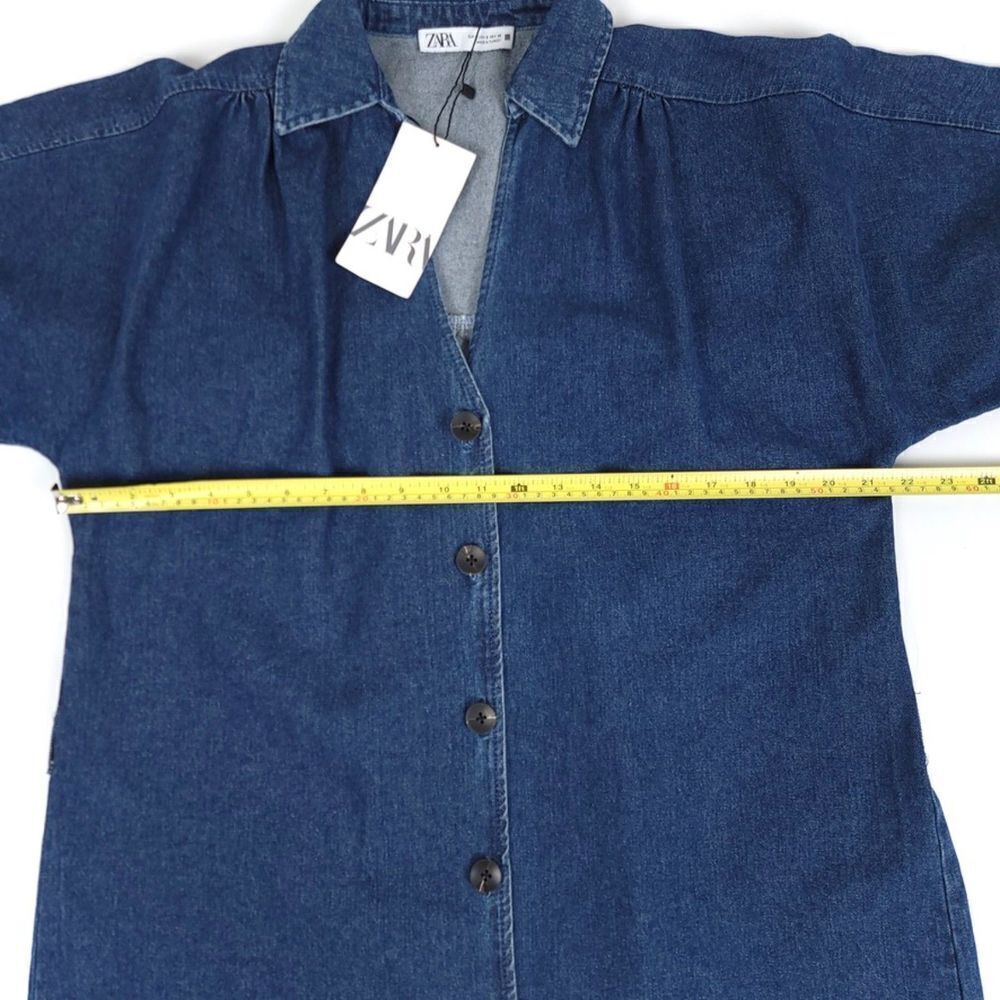 ZARA Oversized Denim Button Down Midi Dolman Sleeve Shirt Dress Dark Wash Small - Picture 4 of 8